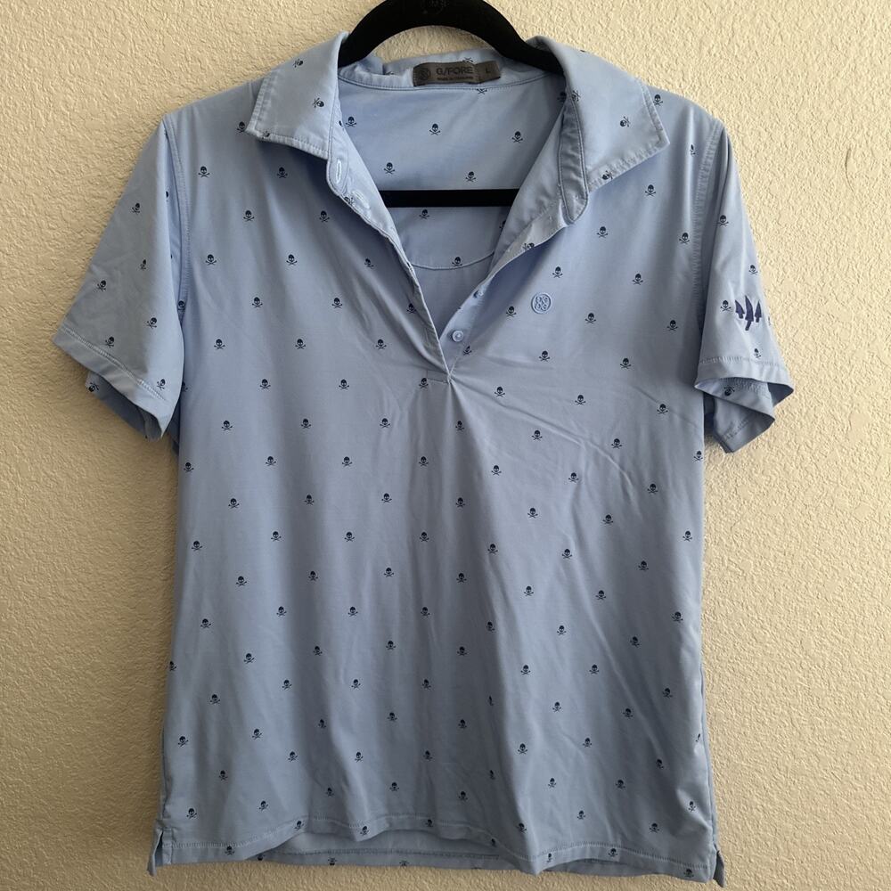 G Fore Women's Golf Polo Shirt Skull & Tee Top Stretch Size Large Blue